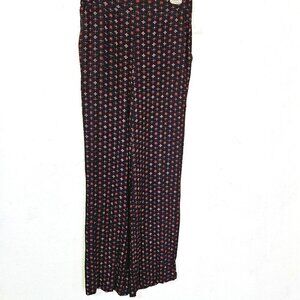 Bobeau Print Wide Leg Pull-on Pants in Navy Peach Tile Print Size Small